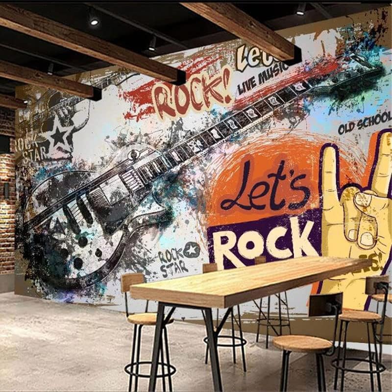 Custom Any Size Graffiti Mural Wallpaper European Style Retro 3D Graffiti Removable Wallpaper Guitar Rock Music Bar Ktv Tooling Background Art Wall
