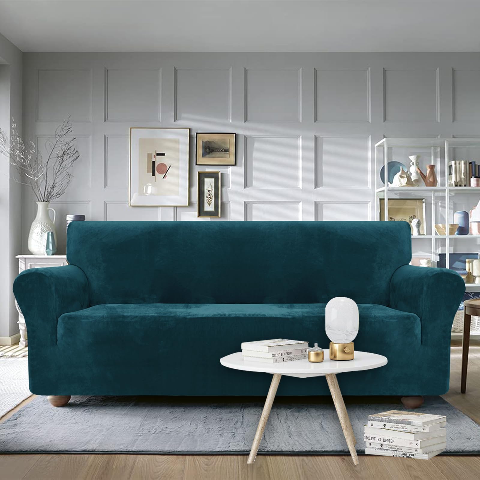 Ystyle Copridivano Velluto, Copripoltrona 3 Posti Con Braccioli, Sofa Cover Antigraffio Gatto, Copri Divano Elasticizzato, Universale Sofa Cover Antimacchia Lavabile Antiscivolo, Verde Scuro