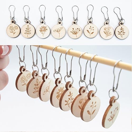 Miniatura 5 de Marcadores de puntada con caja de almacenamiento de madera para tejer y tejer a ganchillo, patrón de flores, agujas, clips de aguja, herramientas de