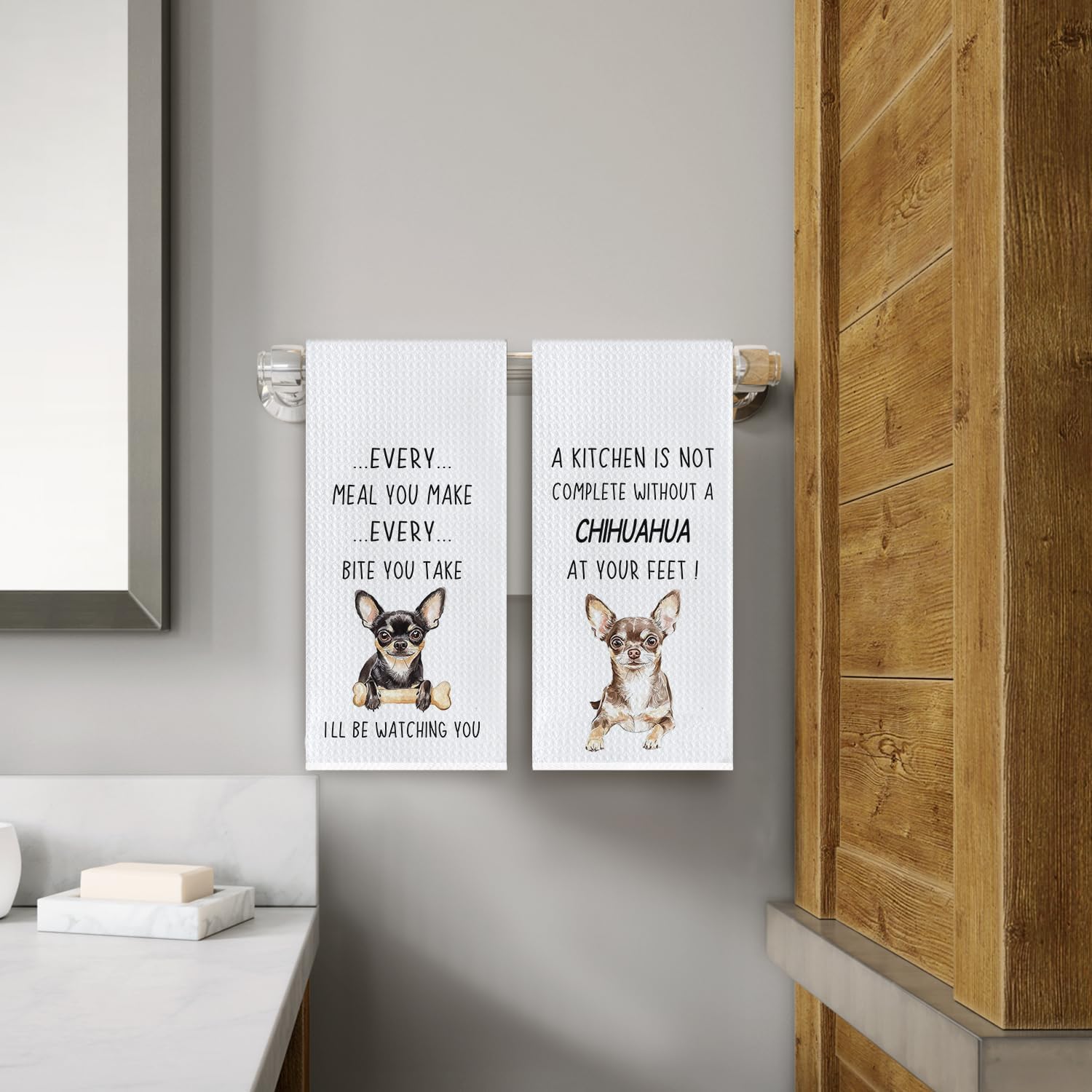 Chihuahua Gifts Kitchen Towels, Gifts for Chihuahua Lovers Women Men Dish Tea Towels, Dog Mom Dad Gift Decorative Hand Towel for Kitchen, 16x24 Inch Set of 2 - Image 4
