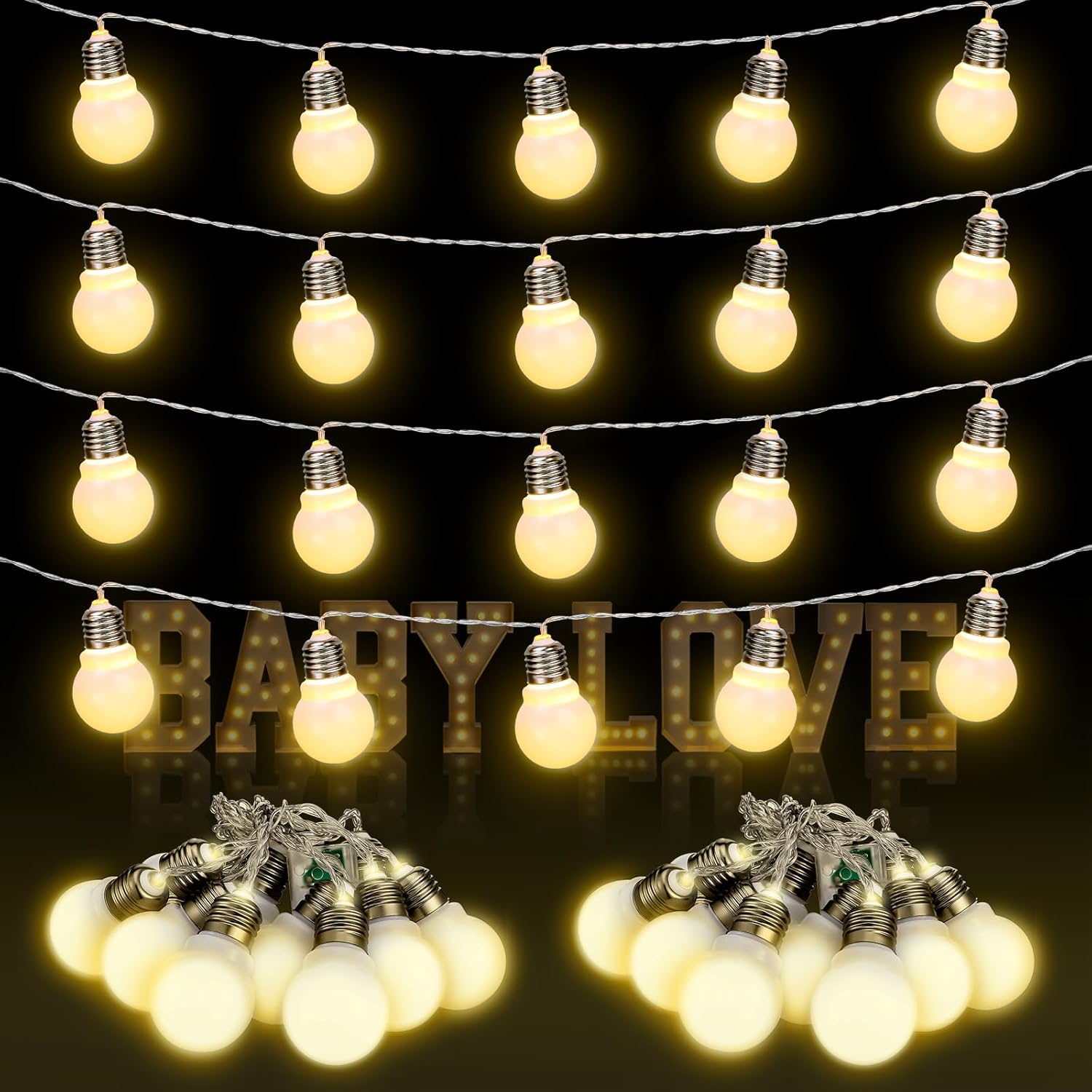 Retisee 4 Pcs Marquee Light String Bulbs13.8 ft Long for Marquee Letters Numbers 3 4 ft Tall Waterproof LED String Light for Indoor Outdoor Wedding Birthday Party Decor