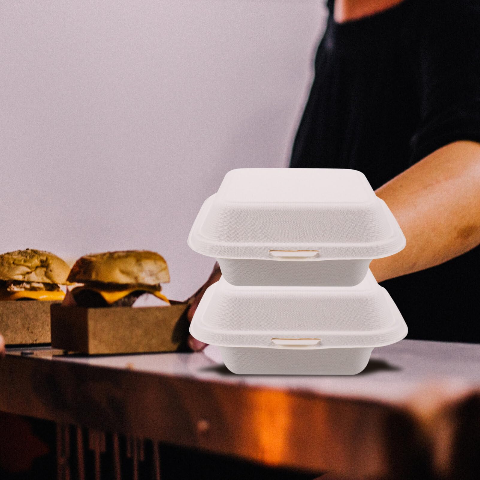 Kichvoe 50pezzi Scatole Per Hamburger in Cellulosa Contenitori Per Cibo Da Asporto Scatole Usa e Getta Per Panini Torte e Snack Per Picnic Feste e Uso in Negozio