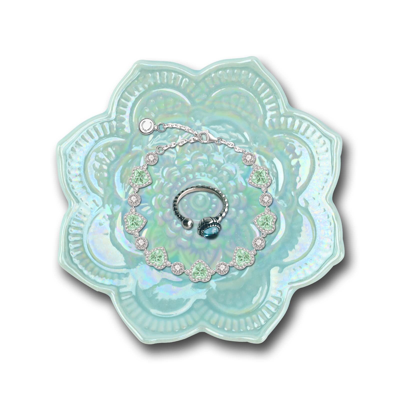 Flower Jewelry Dish Trinket Tray Dish Bohemian Ceramic Ring Dish Holder Decorative Small Jewellery Dish for Women Girl Bride Birthday Christmas Wedding Engagement Gifts (Blue)