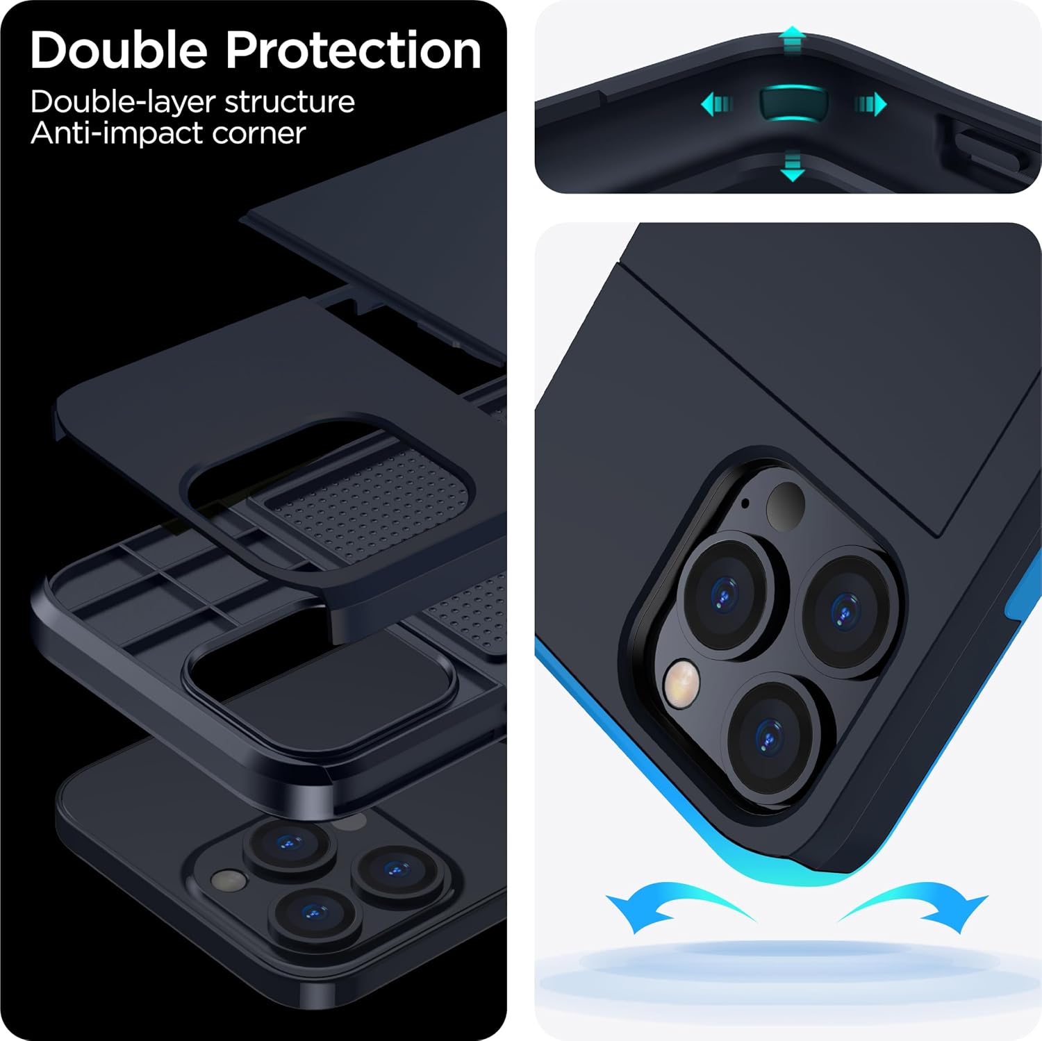 harusaki 𝟐𝟎𝟐𝟒 𝗡𝗘𝗪 iPhone 15 Pro Case with Card Holder - Wireless Charging Compatible iPhone 15 Pro Wallet Case with Hidden Card Slot for Men and Women (Black) image 3