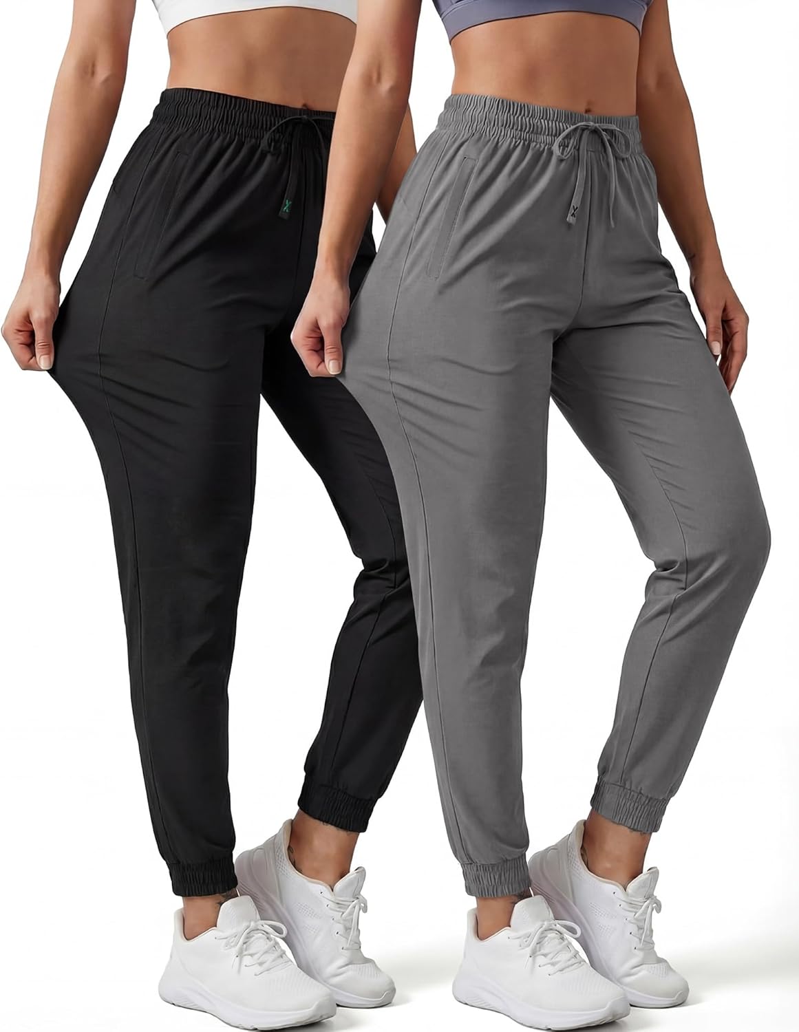 Coume 2 Pack Women's Stretch Active Pants Ice Silk Athletic Pants Quick Dry Comfy Hiking Running Pocket Joggers with Pockets