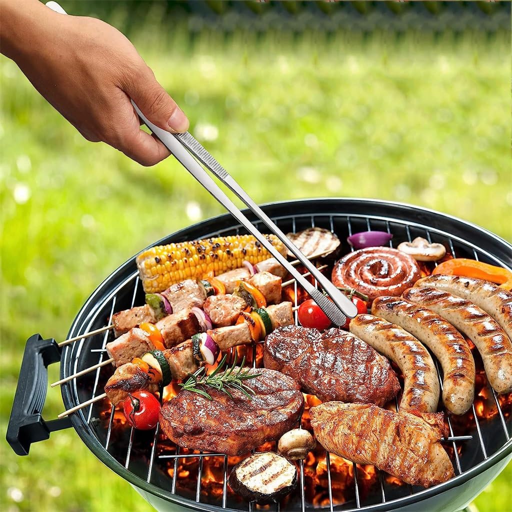 Zestaw klipsów do grilla ze stali nierdzewnej, długie szczypce do gotowania, pieczenia i serwowania – odporne na wysokie temperatury przybory kuchenne dla miłośników grillowania