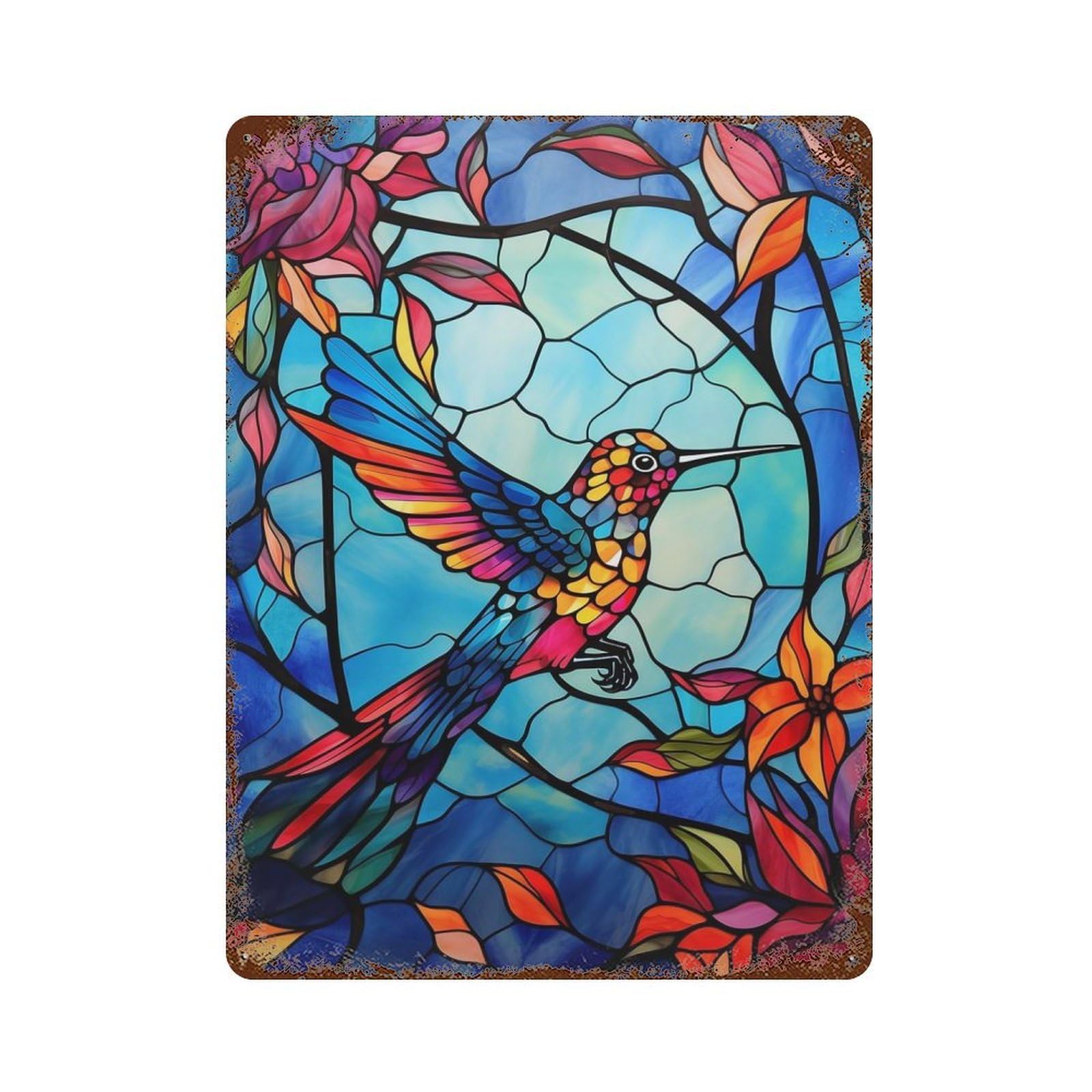 Glass Hummingbird No6 Vintage Wall Sign 15.7"x11.8", Rust Effect Metal Decor for Farmhouse, Kitchen And Entryway Decor