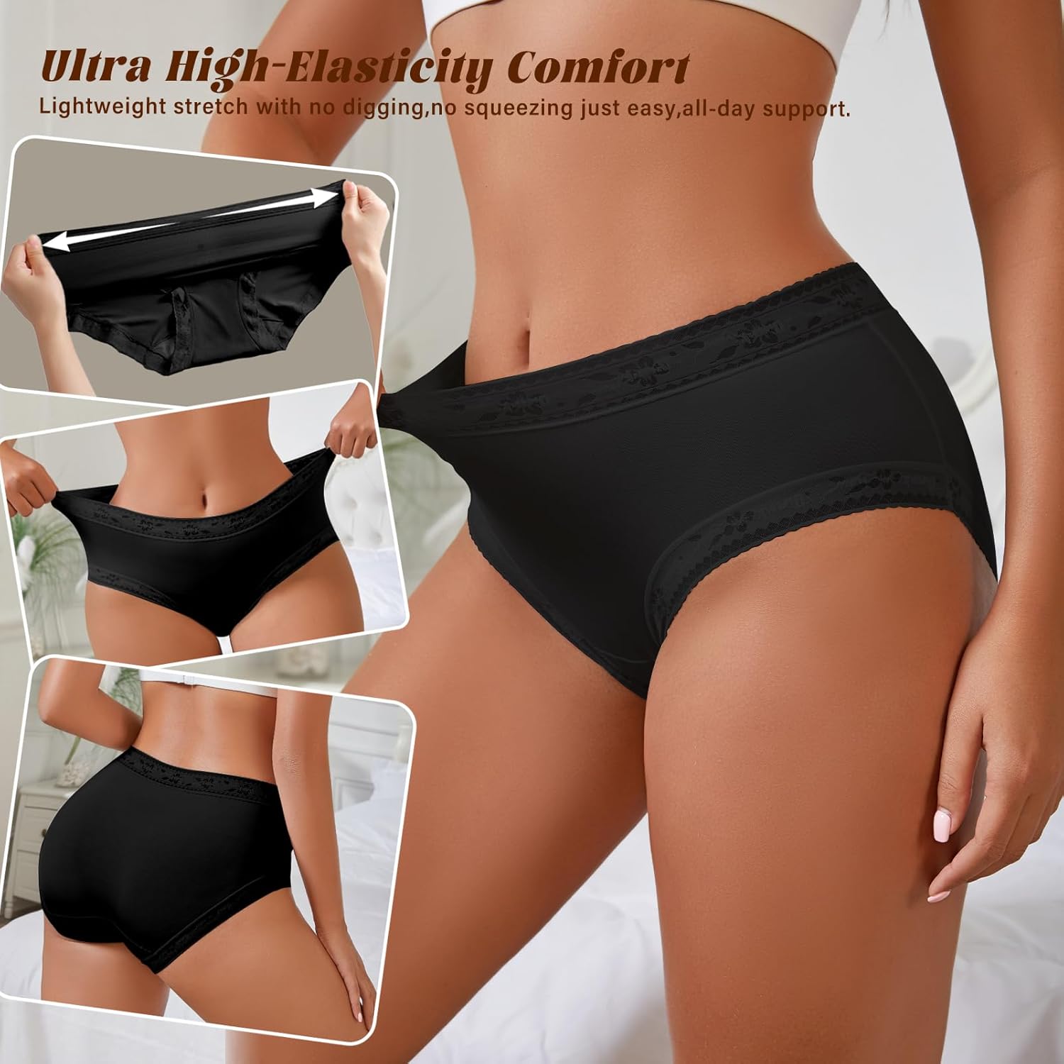 Womens Underwear Seamless Mid Rise Waisted Panties Full Coverage Sexy Lace Briefs Stretch Bikini 6 Pack - Image 4