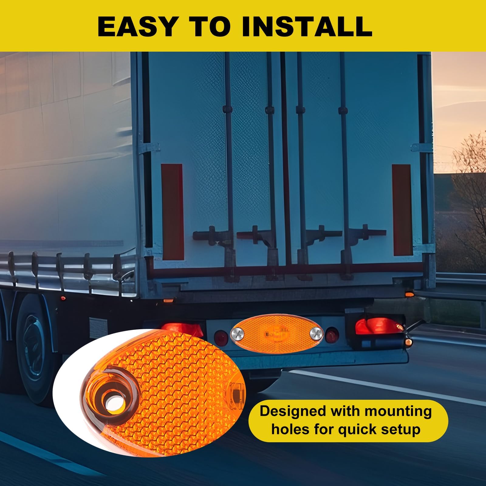 AOJO 4 Catadiottri Trailer Triangolo Arancione Riflettore di Plastica Giallo Ambra con E-mark - Installazione a vite per rimorchio auto, camion, caravan, furgone