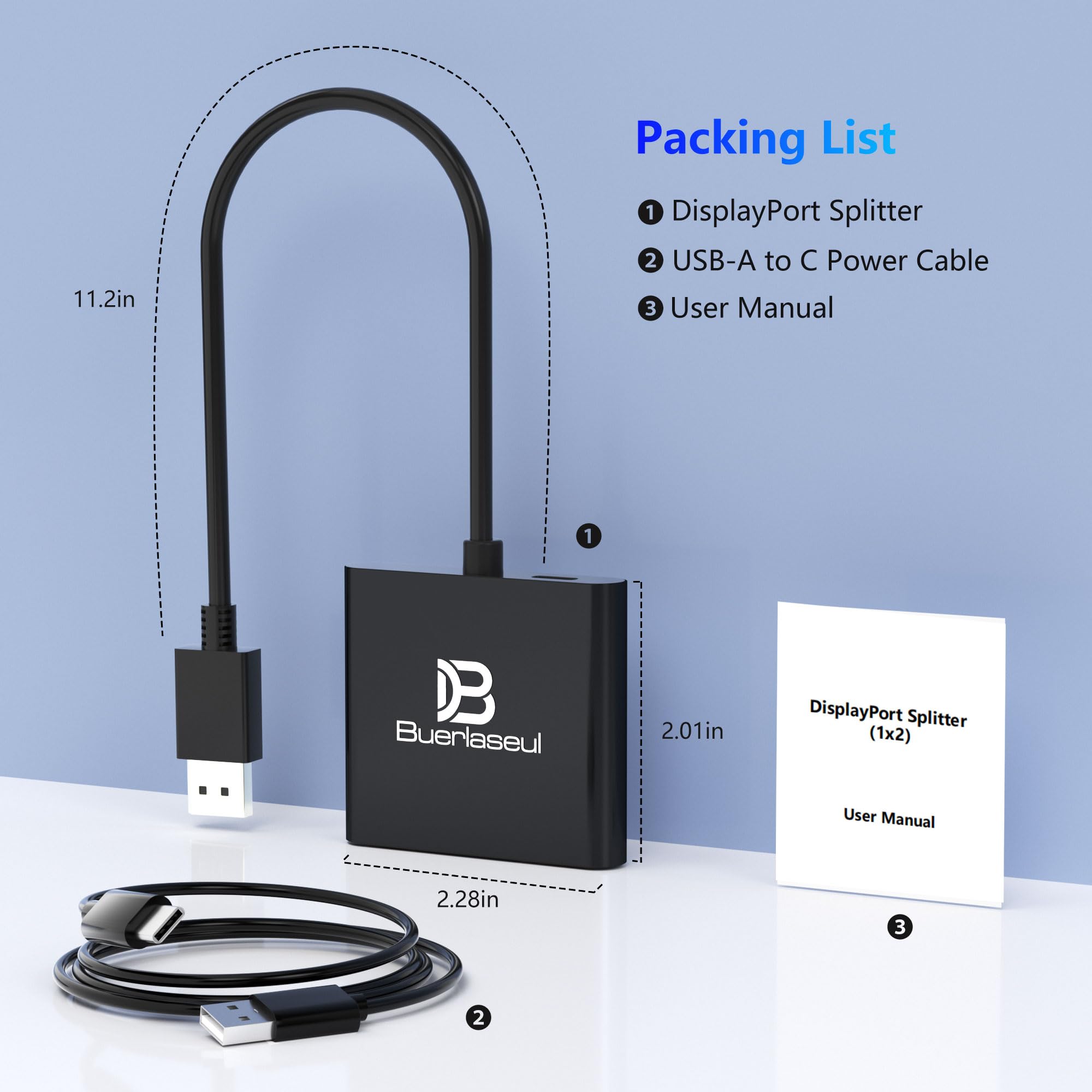 Répartiteur DisplayPort vers double HDMI 4K @ 60 Hz, alimentation USB-C, hub DisplayPort 1.4 MST vers HDMI 1 entrée 2 sorties pour double moniteurs, mode étendu/clone pour ordinateur de bureau, carte