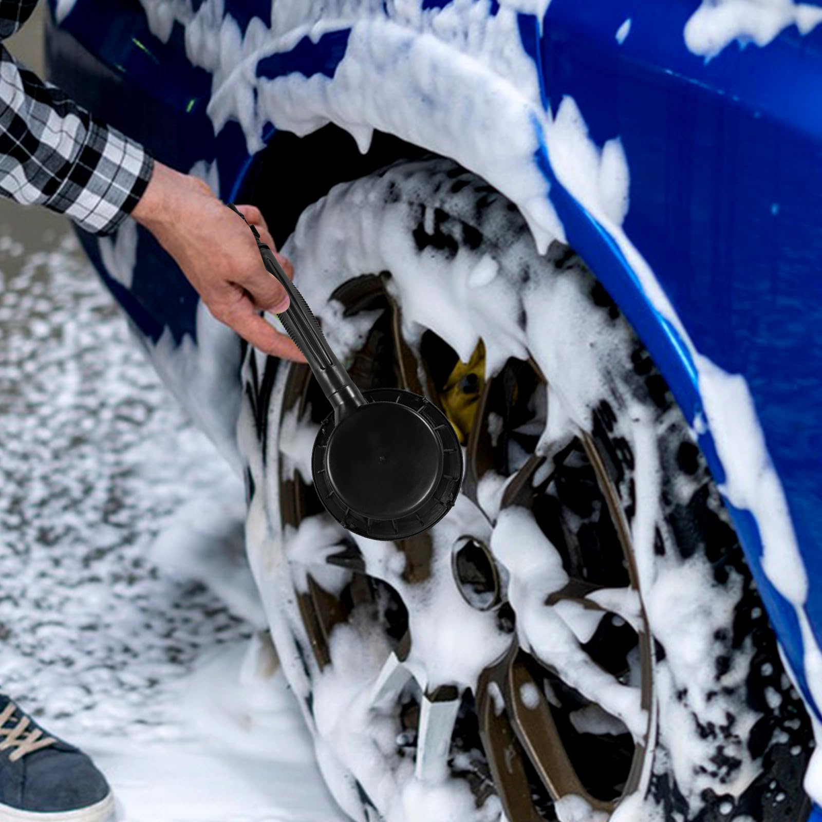 Spazzola Ruote Auto per Pulizia Pneumatici Nera in ABS | Compatibile la Maggior Parte dei Washer a Pressione, Raggiunge Spazi Stretti, per Lavaggio Cerchi