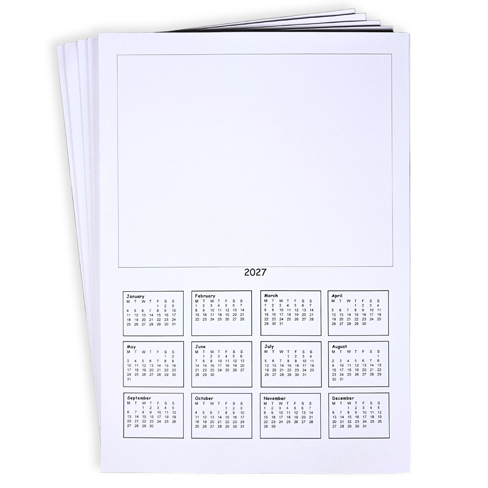 Personalised 2027 Calendar Blanks, Create Your Own Year Planner Calendar, Ideal for a Personalized Gift, Wall Calendar Perfect for Handmade Festive Craft at Home, in Classroom or Office, Pack of 10