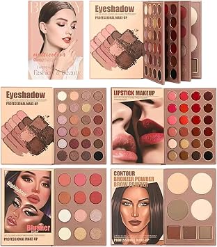 67 Color All In One Makeup Palette Set,4 Layer Book-Style Foldable Makeup Kit with 24 Eyeshadow,24 Lip Gloss,12 Blush Highlighter, 7 Contour, Highly Pigmented Make Up Gift Set for Women Brown