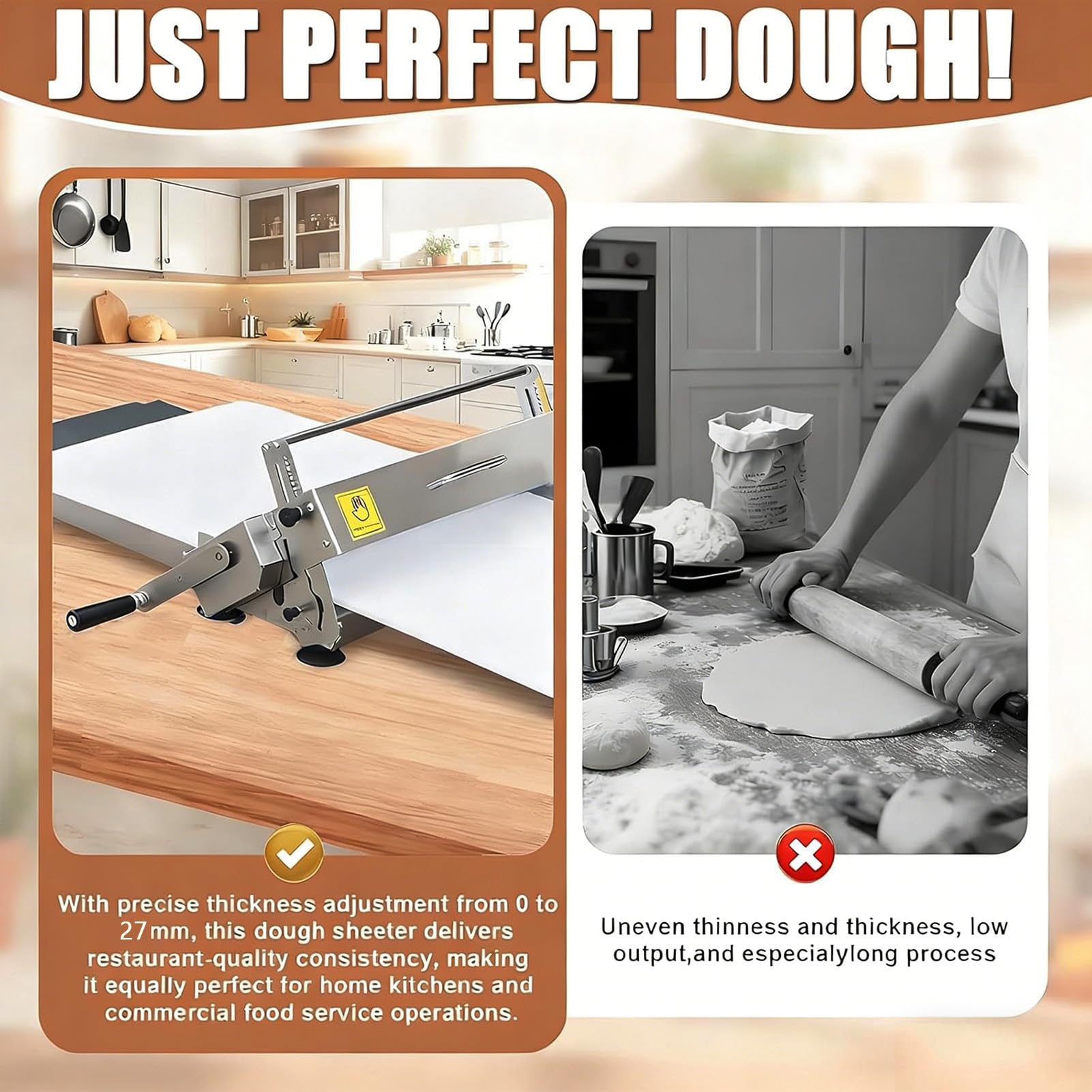 Sfogliatrice Manuale per Croissant, Sfogliatrice Pasticceria Pieghevole in Acciaio Inossidabile, Spessore Regolabile 0-27 Mm, Piano 30x60cm/40x90cm, Strumento Base per Panetteria E Pasticceria