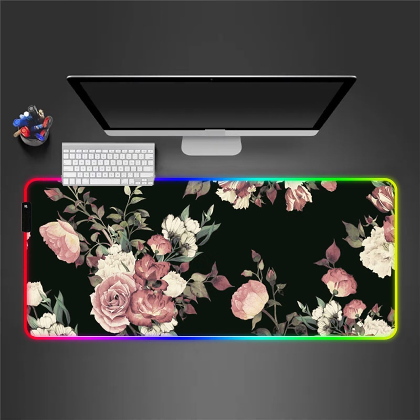 Tappetino per Mouse RGB XXL Grande Tappetino per Mouse da Gioco LED Rose Rosa 900x400x4mm con 14 Modalità di Illuminazione e Base in Gomma Antiscivolo per Giochi Lavoro e Studio