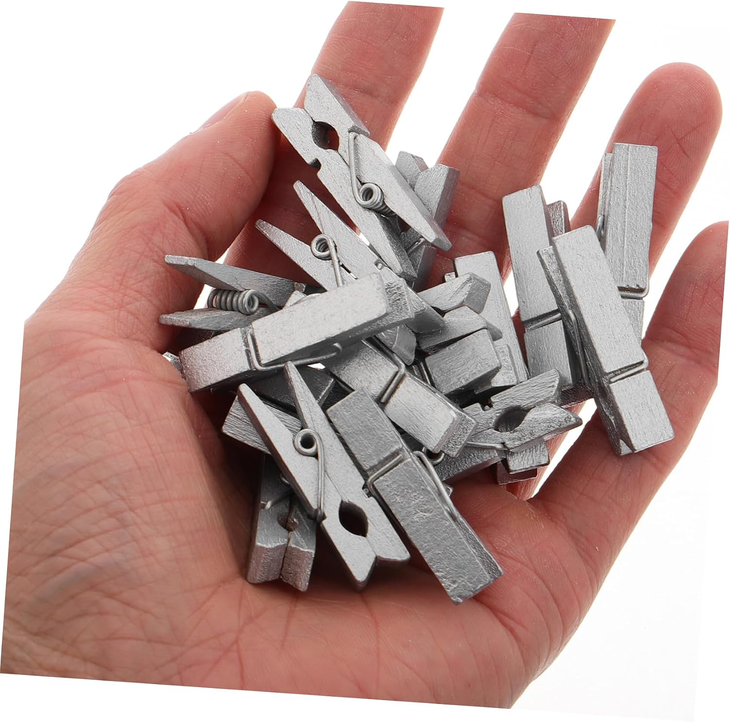 Zerodeko 50 Pcs Silver Mini Photo Clips Decorative Wooden Picture Holders Strong Grip for Home Office and School Use