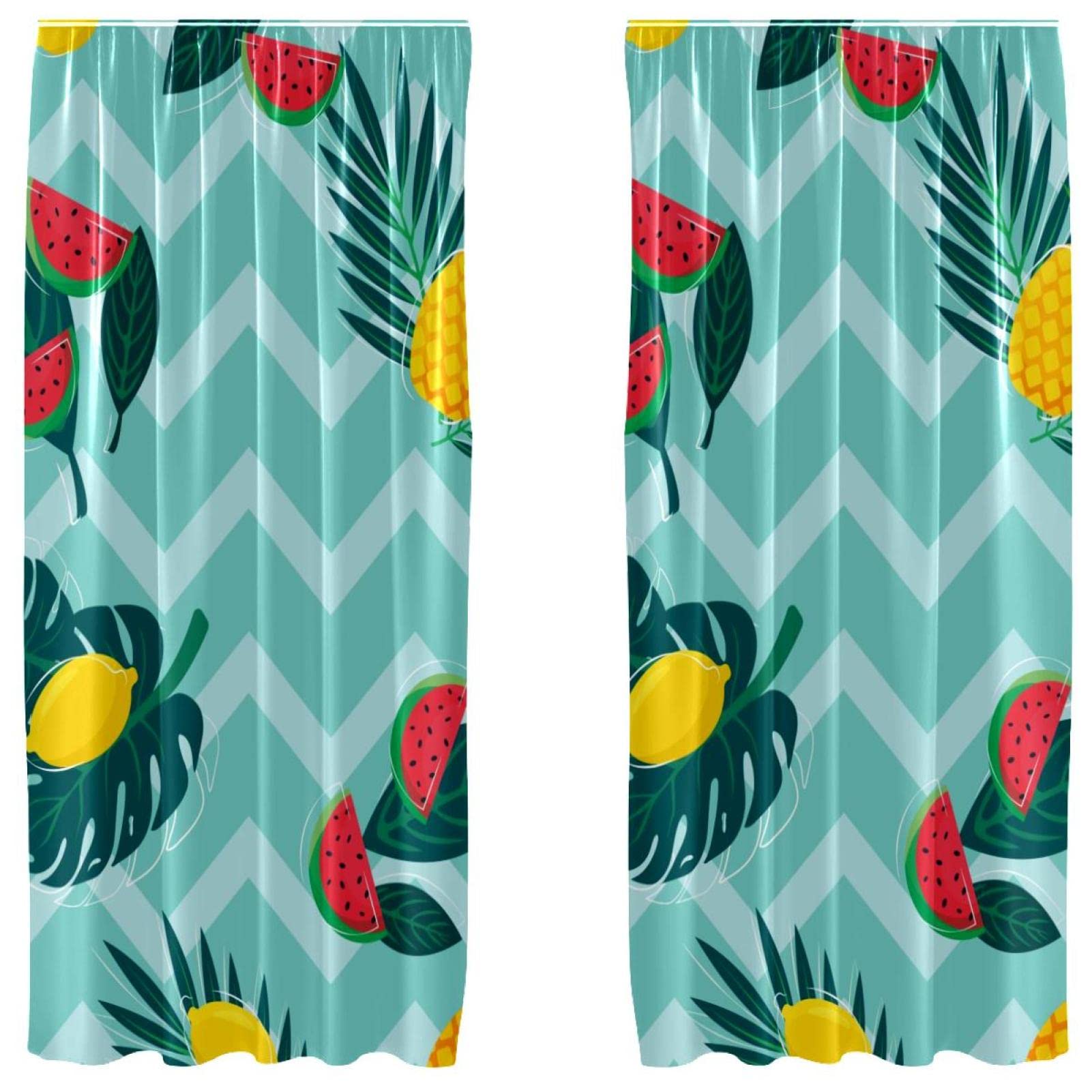 Rideaux pastèque ananas et citron bleu zigzag 140x213 cm pour salon et chambre