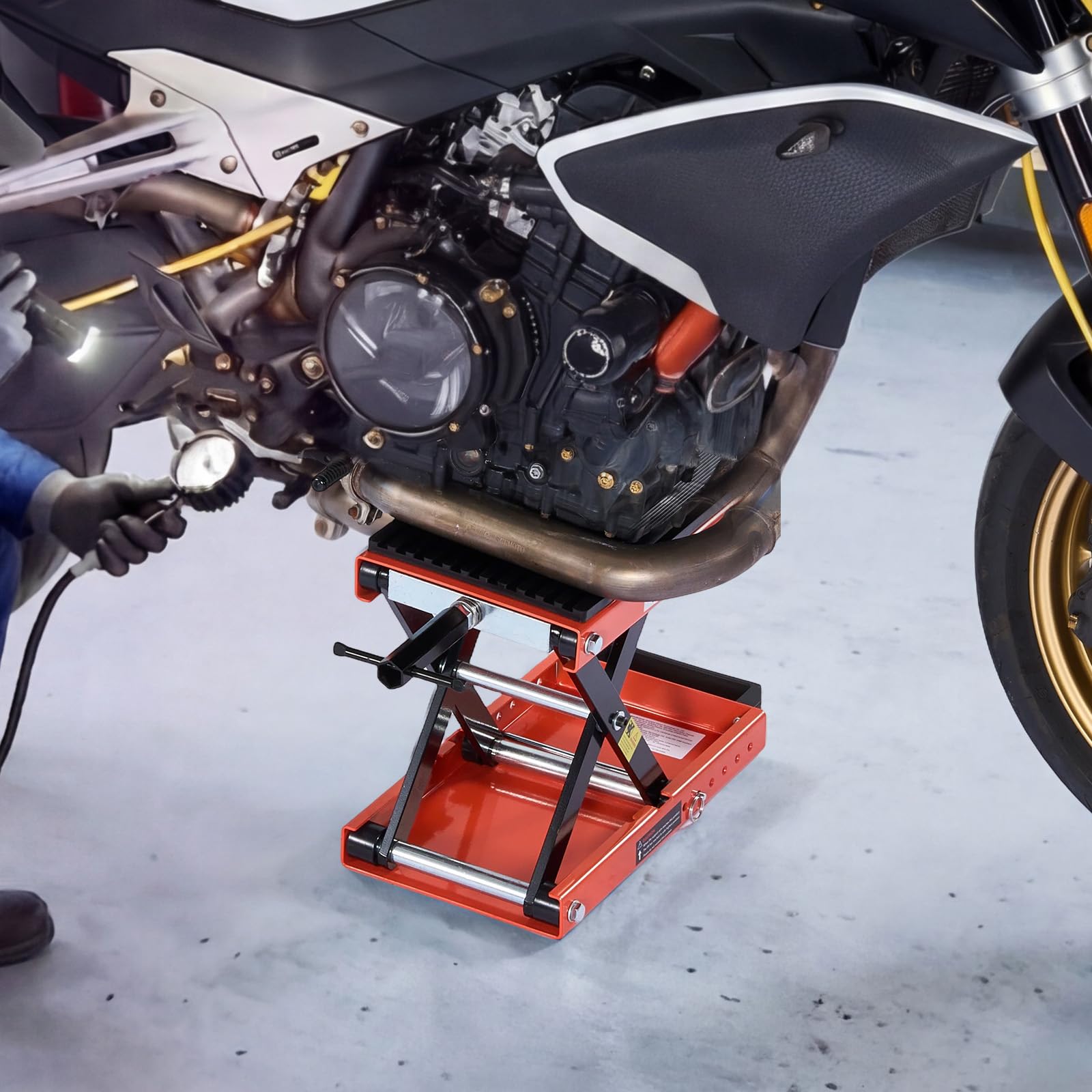 VEVOR Martinetto a Forbice per Moto, Piattaforma di Sollevamento Compatta Carico Max 680 kg, Escursione di Sollevamento 10,5-35 cm per Manutenzione Moto da Officina Garage, Sollevatore in Acciaio