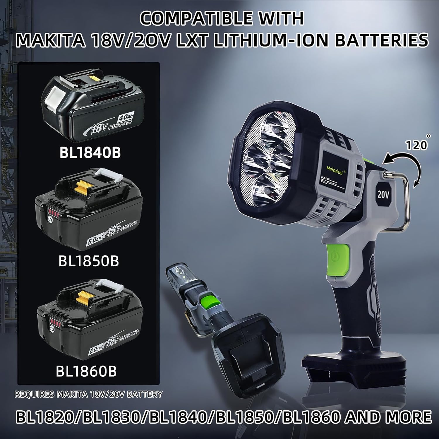 20W Cordless LED Work Light, Switchable Spotlight and Floodlight for 2000 Lumens, Makita 18V/20V LXT, 500m/1640FT Beam, Built-in Hook for Jobsite and Camping (Battery Not Included)