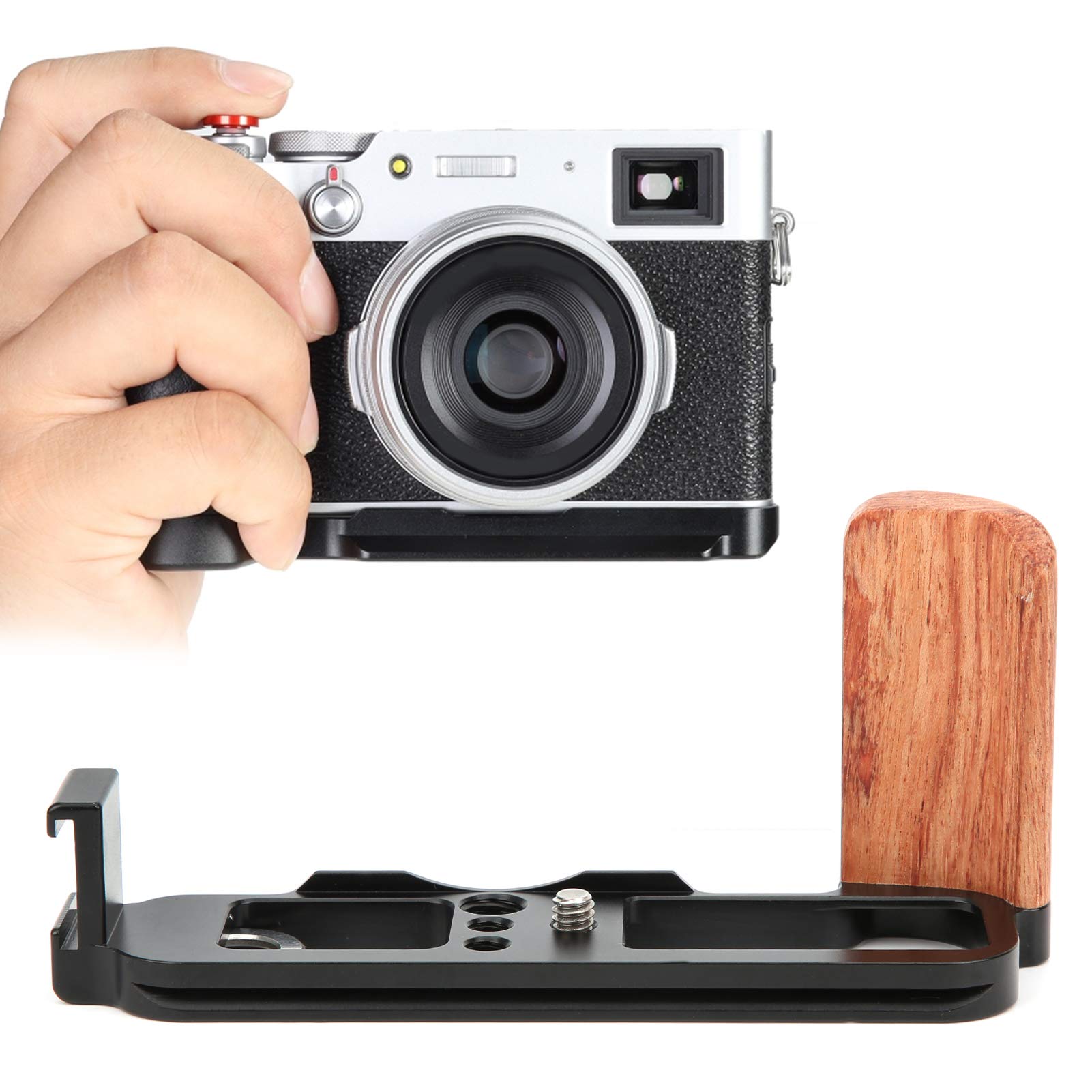 Goshyda Piastra a Sgancio Rapido, Piastra a Sgancio Rapido Portatile in Lega di Alluminio a Forma di L Manico in Legno con Porta per Scarpe Fredde, per Fuji X100V