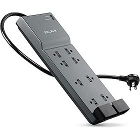 Belkin Power Strip Surge Protector with 8 Outlets, 6 ft Long Flat Plug Heavy Duty Extension Cord + Overload Protection for Home, Office, Travel, Compuer Desktop & Phone Charging Brick (3,550 Joules)