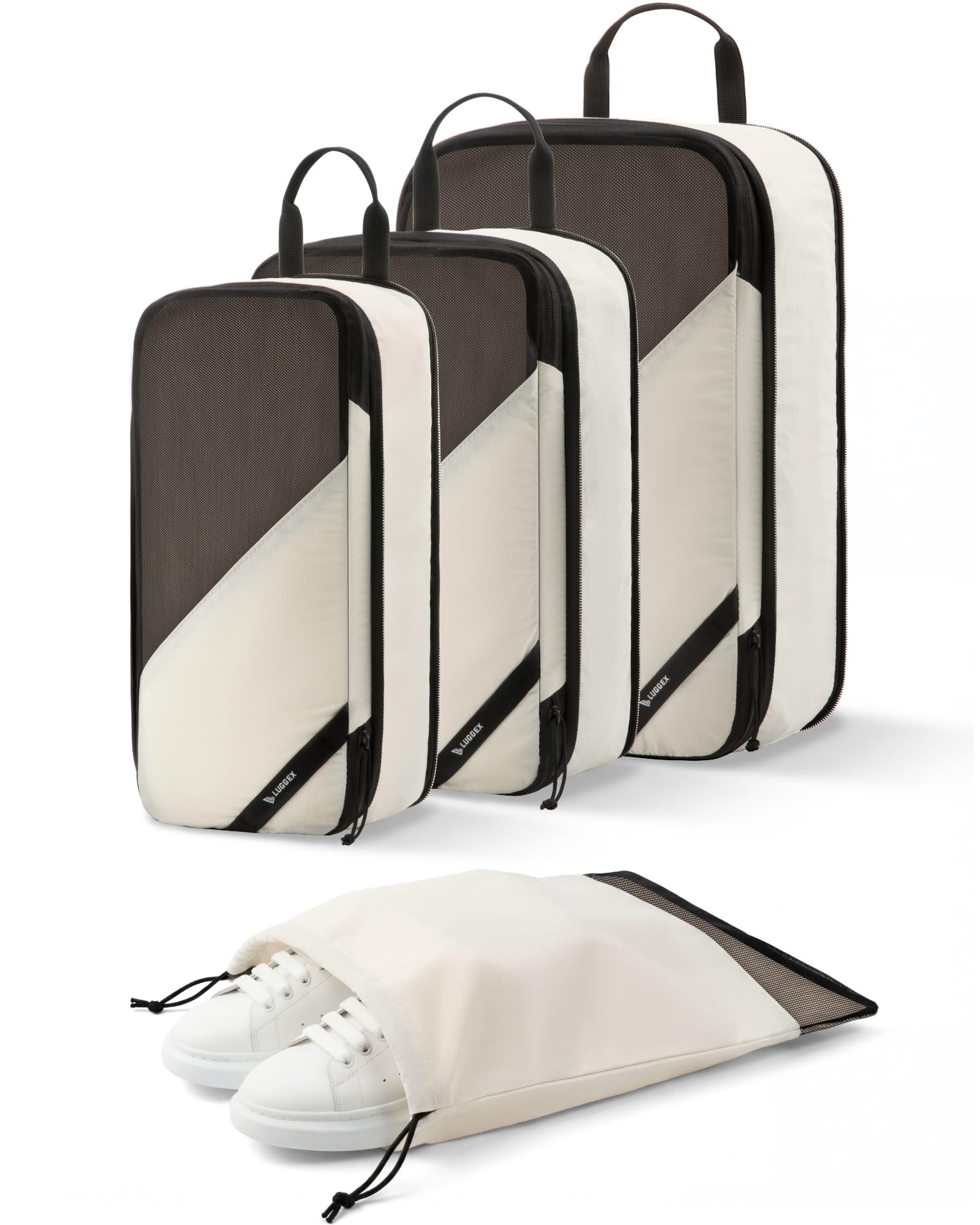 LUGGEX Compression Packing Cubes for Travel POX01 Luggage Organizers Bags Suitcase Organizer with Shoe Bag 4 Set Travel