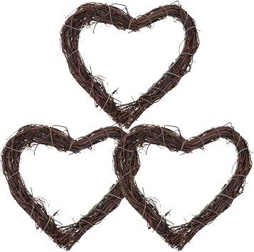 Wakauto 3pcs Heart-Shaped Grapevine Wreath Rings Lightweight Wreath Forms for Wedding Party Decor DIY Vine Craft Bases for Summer Fall Christmas Wall Hanging and Photography Props