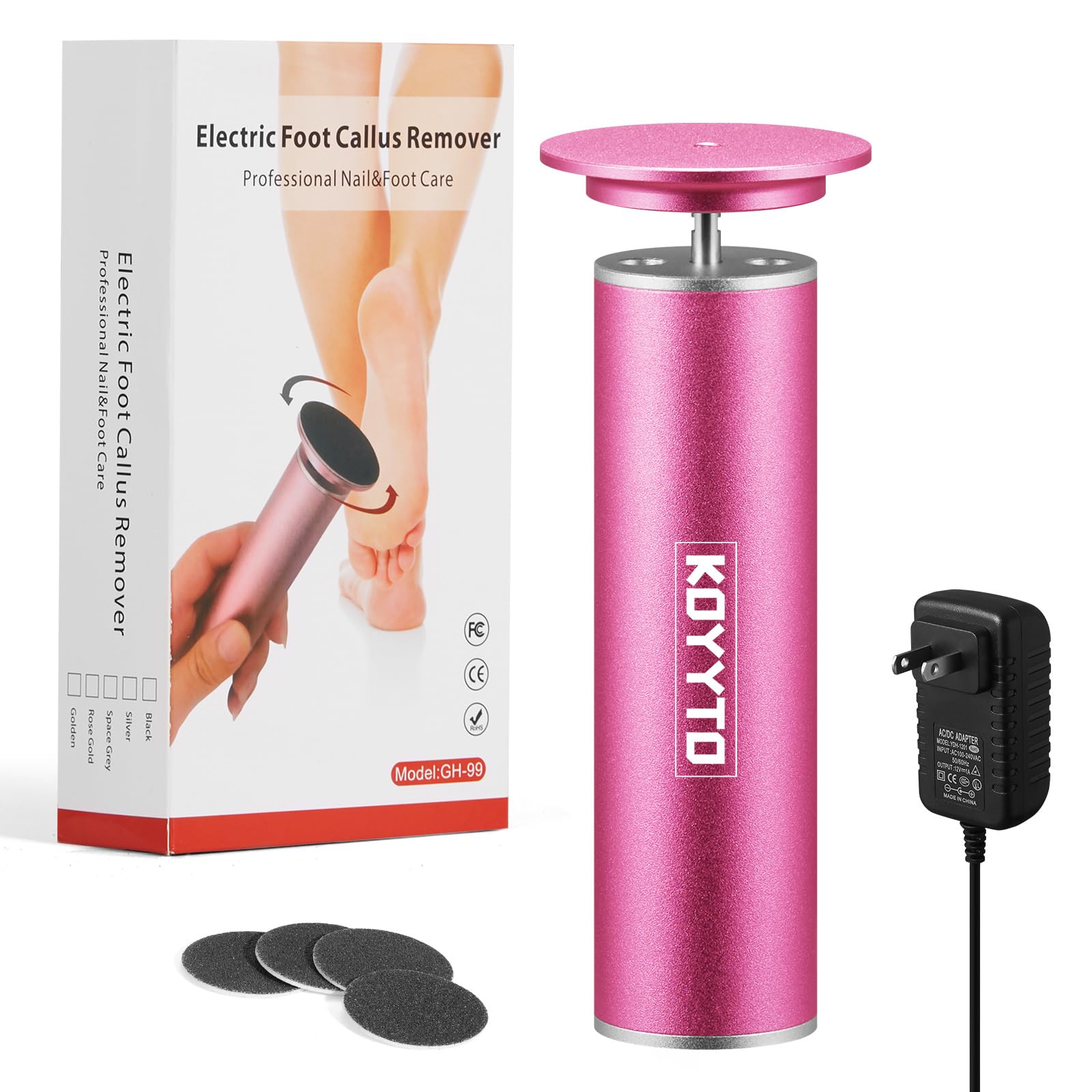 Electric Foot Callus Remover, Adjustable Rotatable Electronic Foot Dead Skin Remover Callus Remover Tool for Home & Nail Salon with 60 pcs Replacement Sandpaper Disk,Pink