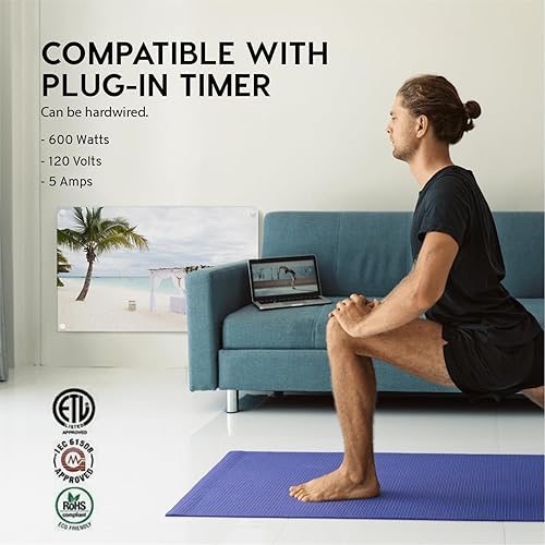 Miniatura 5 de EconoHome Panel de calentador de espacio de montaje en pared, con termostato, calentador de convección de 600 vatios, ideal para habitaciones de 200