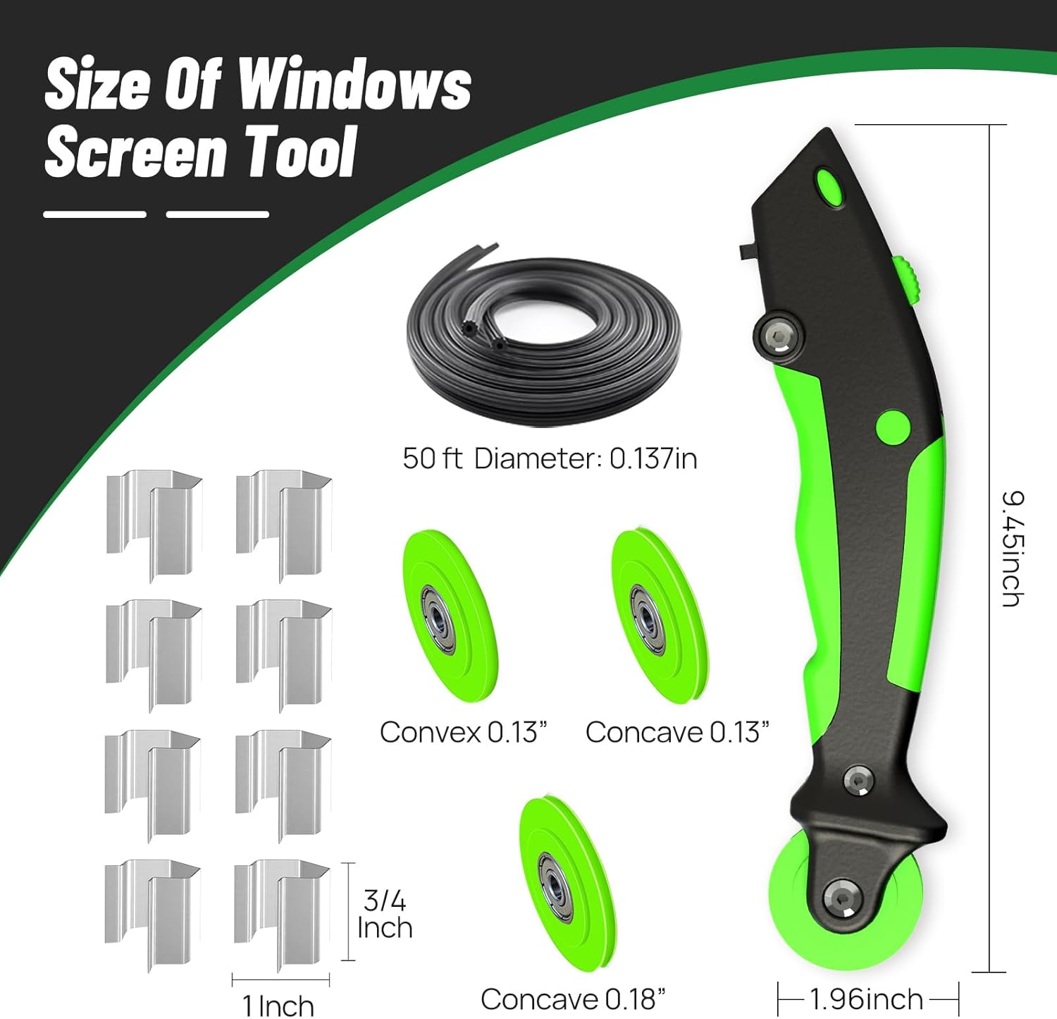 King&Charles Window Screen Door Repair/Replacement Kit, Includes Black Screen Mesh 48"x118"+ Versatile Screen Roller Tool+50Ft Spline+8Clips, Insect Screen, Pet Proof Window Mesh Kit