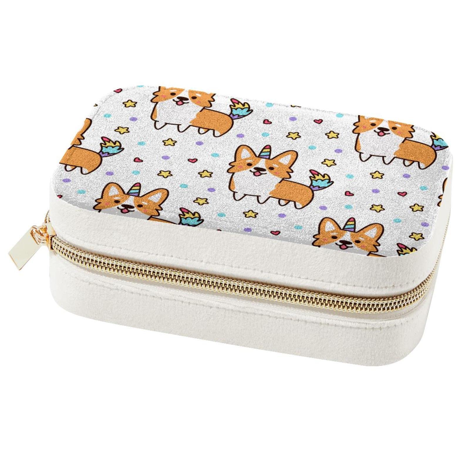 Boîte à bijoux de voyage compacte Welsh Corgi pour bagues et boucles d'oreilles