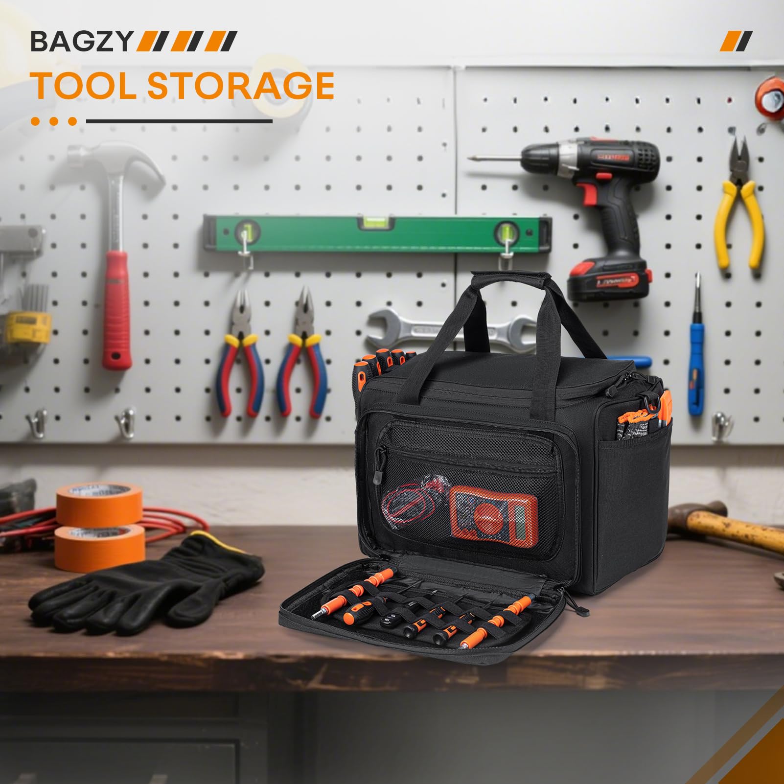 BAGZY Werkzeugtasche 900D Oxford Wasserdichte Taktische Tasche 40x30x25cm mit DIY Partition Assembly Multifunktion Mehrere Taschen Elektriker Werkzeugbeutel mit Schultergurt Verstellbar für Handwerker