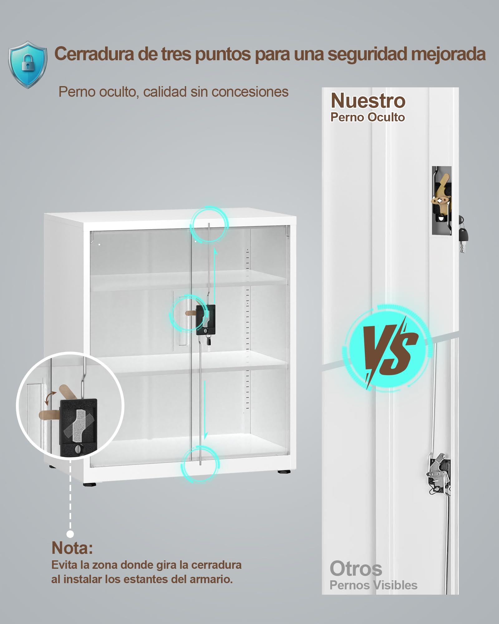 LAND·VOI Armario de Acero 3 Estantes con Cerradura Estantes Ajustables Puertas Dobles Armario de Oficina Mueble de Metal para Oficina Garaje Cocina Taller 80×40×91.5 cm Blanco
