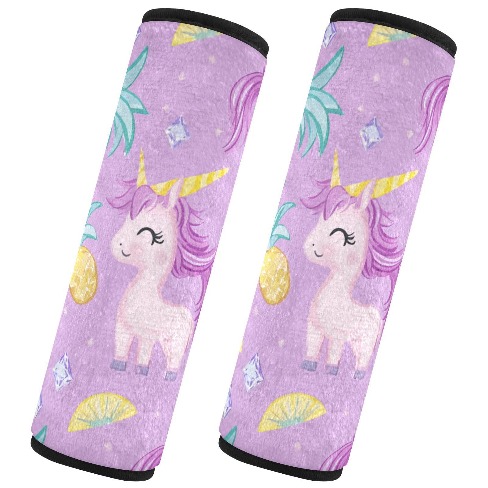 Seat Belt Covers 2 Pack Cute Unicorns Car Seat Strap Covers Super Soft Diamonds Pineapples Car Seat Neck Cover for Boys Girls Adults Babies M