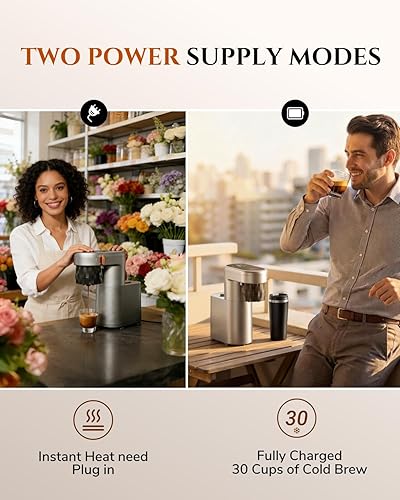 Miniatura 8 de C1 - Mini máquina de café expreso compacta con café molido, cafetera portátil recargable, pequeña máquina de espresso eléctrica para viajes, Gris