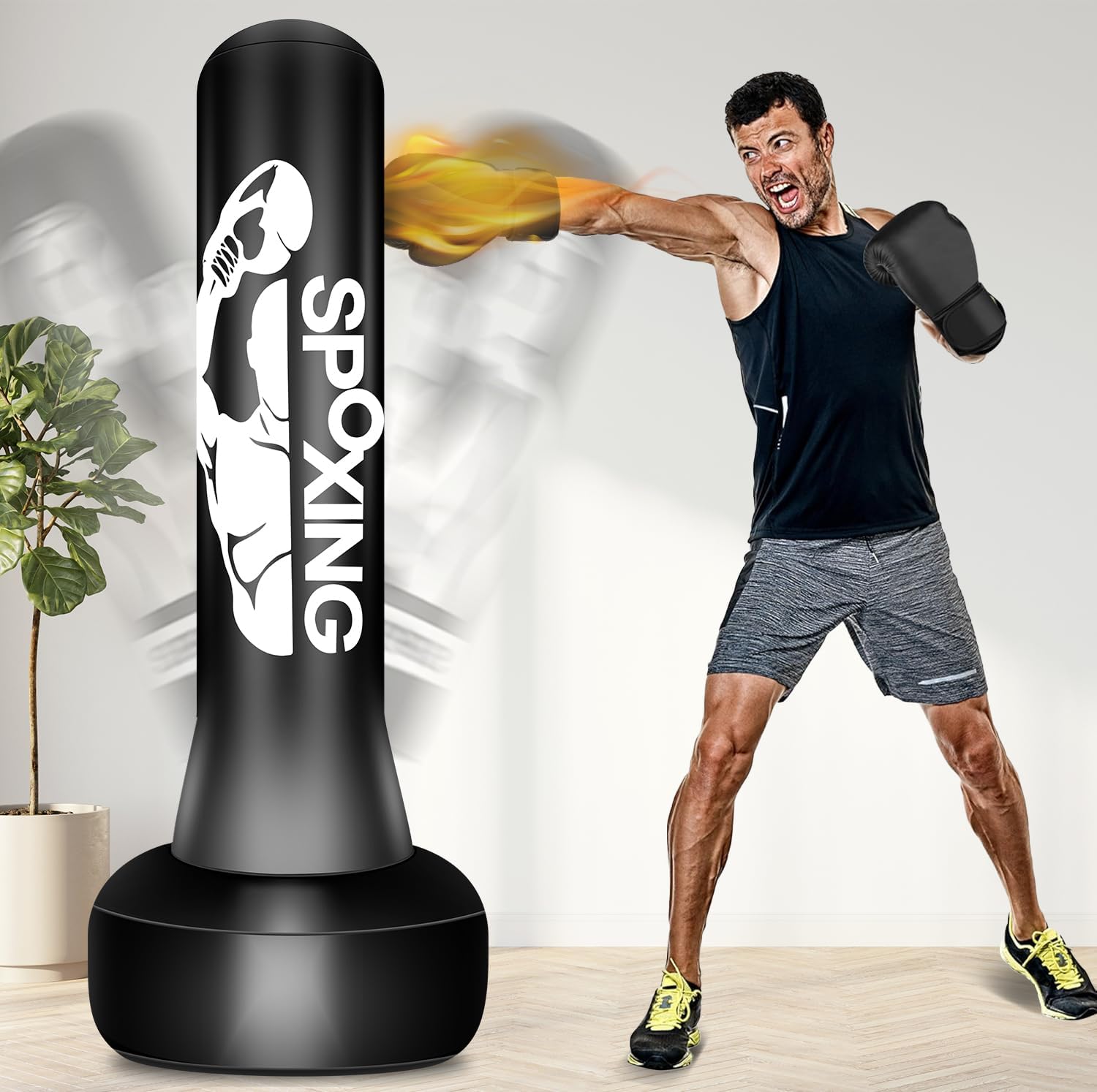 Freestanding Punching Bags for Adults Teens - 70" Heavy Bag with Stand Men Standing Boxing Inflatable Kickboxing Training MMA Muay Thai Fitness