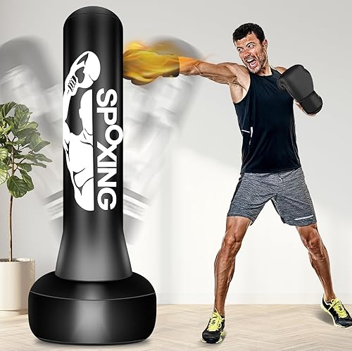 Freestanding Punching Bags for Adults Teens - 70" Heavy Bag with Stand Men Standing Boxing Inflatable Kickboxing Training MMA Muay Thai Fitness
