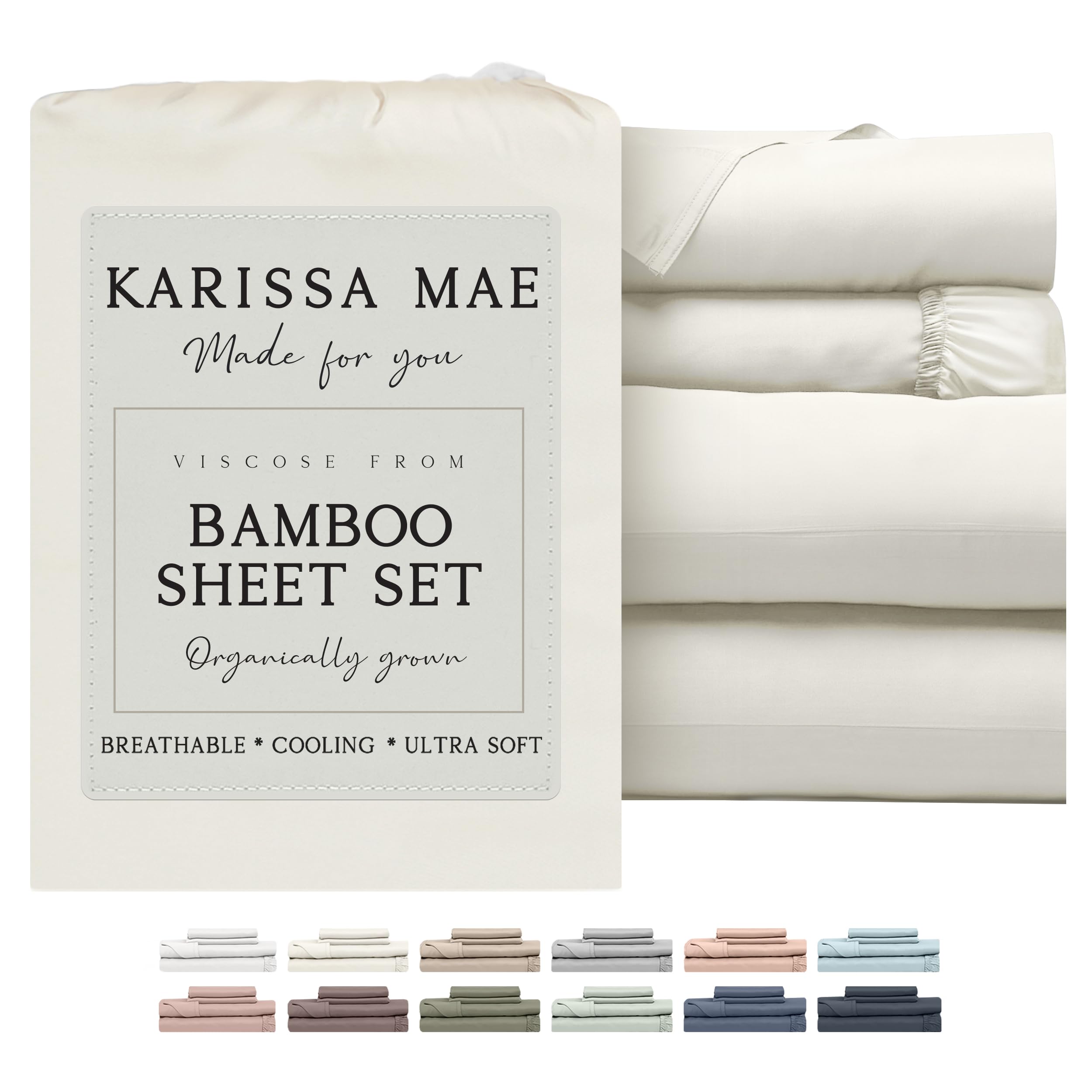 KARISSA MAE Cooling Bamboo Viscose 34" Split Top King Sheet Set | 100% FSC Certified | 18” Deep Pocket | Silky, Soft, & Hypoallergenic | with