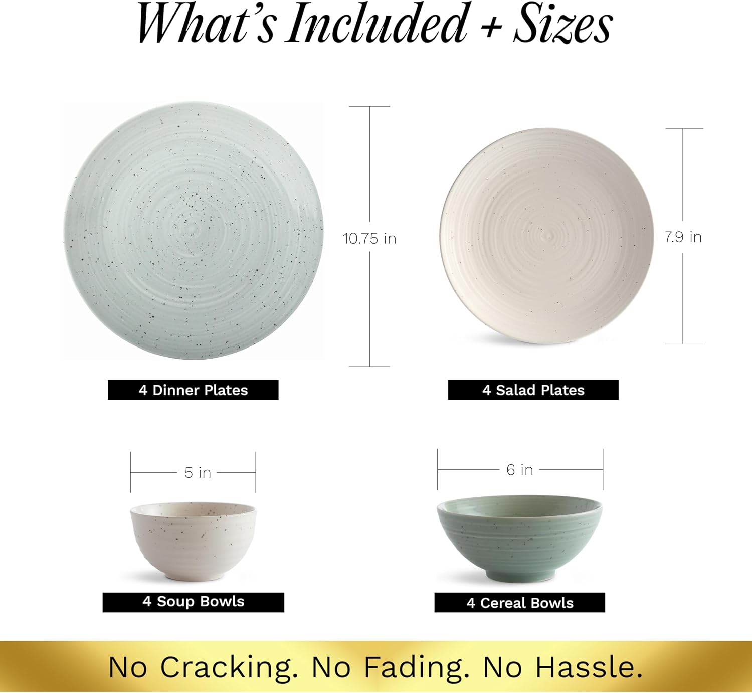 Sango Siterra Artist's Blend 16-Piece Stoneware Dinnerware Set for 4, Green, Cream & White Glossy Dishes with Speckles, Ceramic Plates and Bowls Sets for Everyday Dining, Microwave & Dishwasher Safe