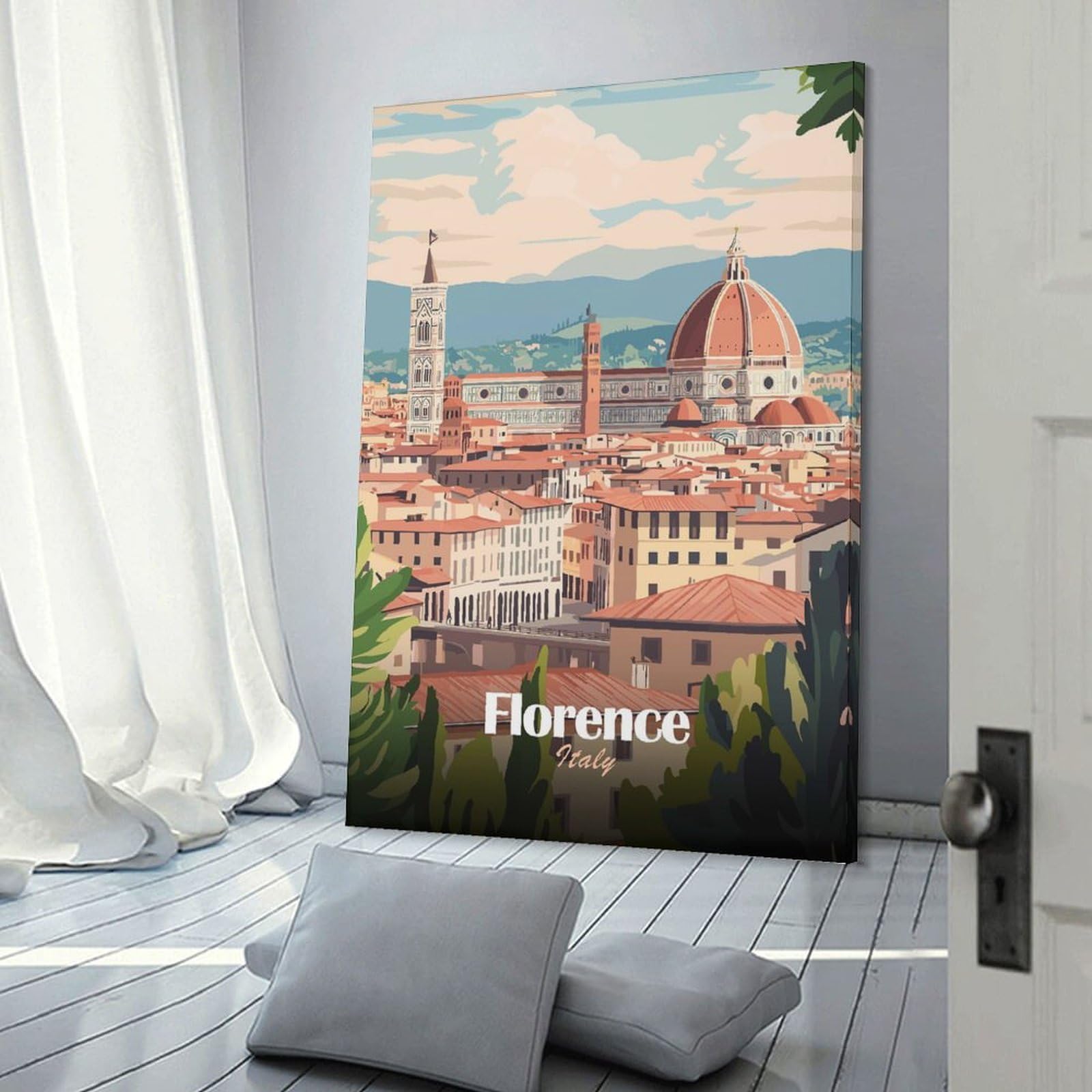 Junmoney Florence, Italy Cityscape Decorative Canvas Print, 08x12inch(20x30cm), for Gallery Wall Decor And Room Displays, Wall Decor Suited to Curated Displays