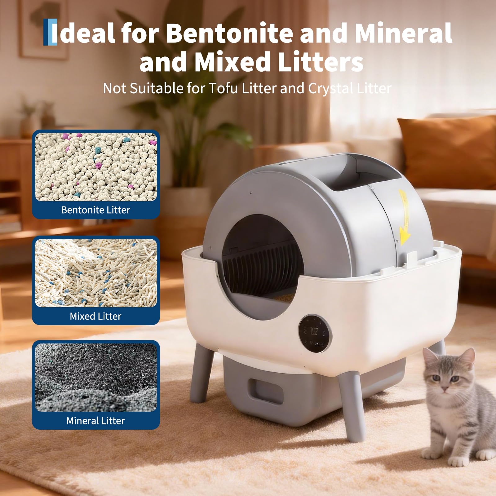 Automatic Self Cleaning Litter Box, Extra Large Automatic Cat Litter Box Self Cleaning Robot for Cats, Smart Safety Sensors-App Control-Low Noise, Washable Tray, 20 pcs Trash Bag - image 5