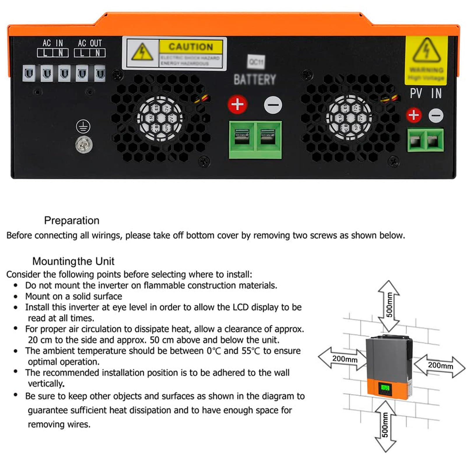 Hybrydowy inwerter solarny o mocy 5500 W, inwerter czystej fali sinusoidalnej, 3-fazowy inwerter solarny, kontroler słoneczny 100 A, 220 V AC 48 V z funkcją równoległą z Wi-Fi Obsługuje 9 falowników