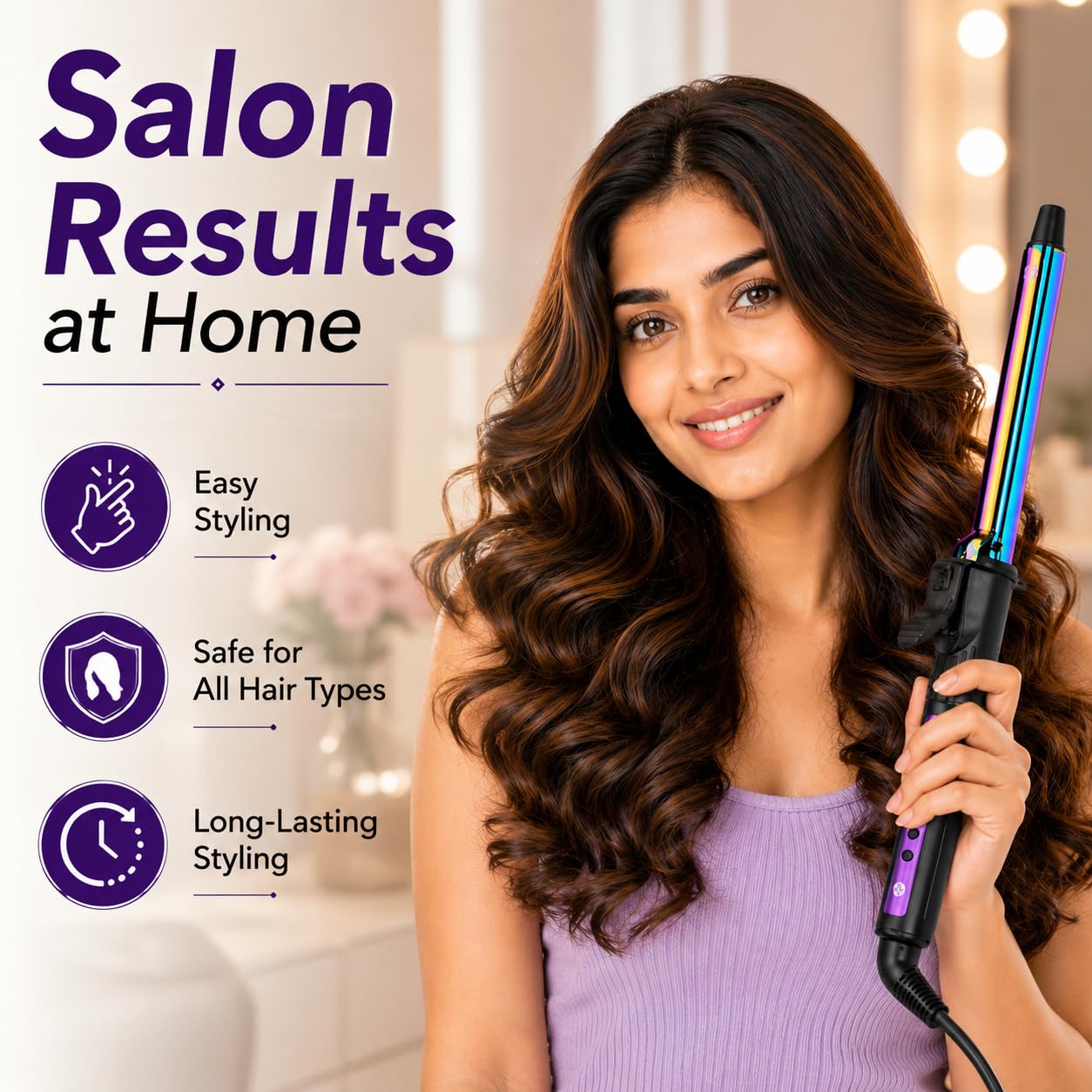 K2P Professional 19mm Titanium Hair Curler for Women | Adjustable Temperature 150°C–230°C | Fast Heating Curling Iron in 30 Seconds | Long-Lasting Frizz-Free Salon Curls 2