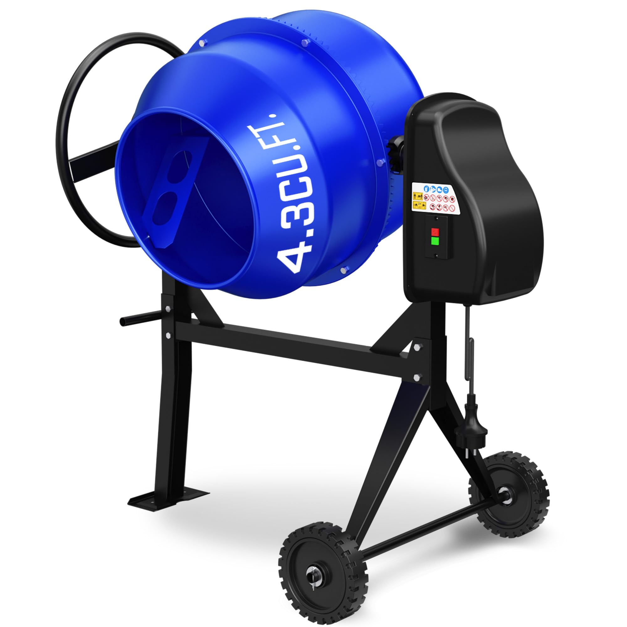 LDHTHOPI 4.3 Cu.Ft. Concrete Mixer Machine, 450W 3/5HP Electric Cement Mixer Machine with Wheel and Stand for Stucco, Blue