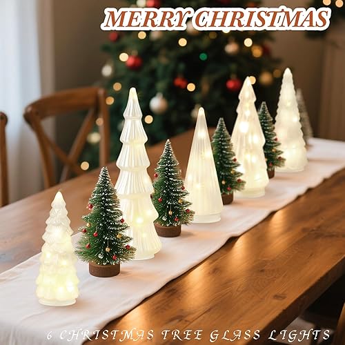 Miniatura 2 de Riakrum 6 piezas de árbol de Navidad de vidrio blanco de 12, 10 y 8 pulgadas, decoración de árbol de Navidad de mercurio, pequeñas figuras de mesa