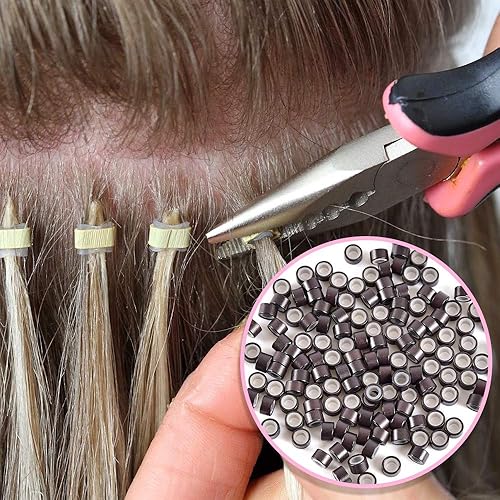 Miniatura 6 de 1000 anillos de microeslabones de silicona de alta calidad, cuentas forradas de 0.197 in para extensiones de cabello con punta I (1000 unidades,