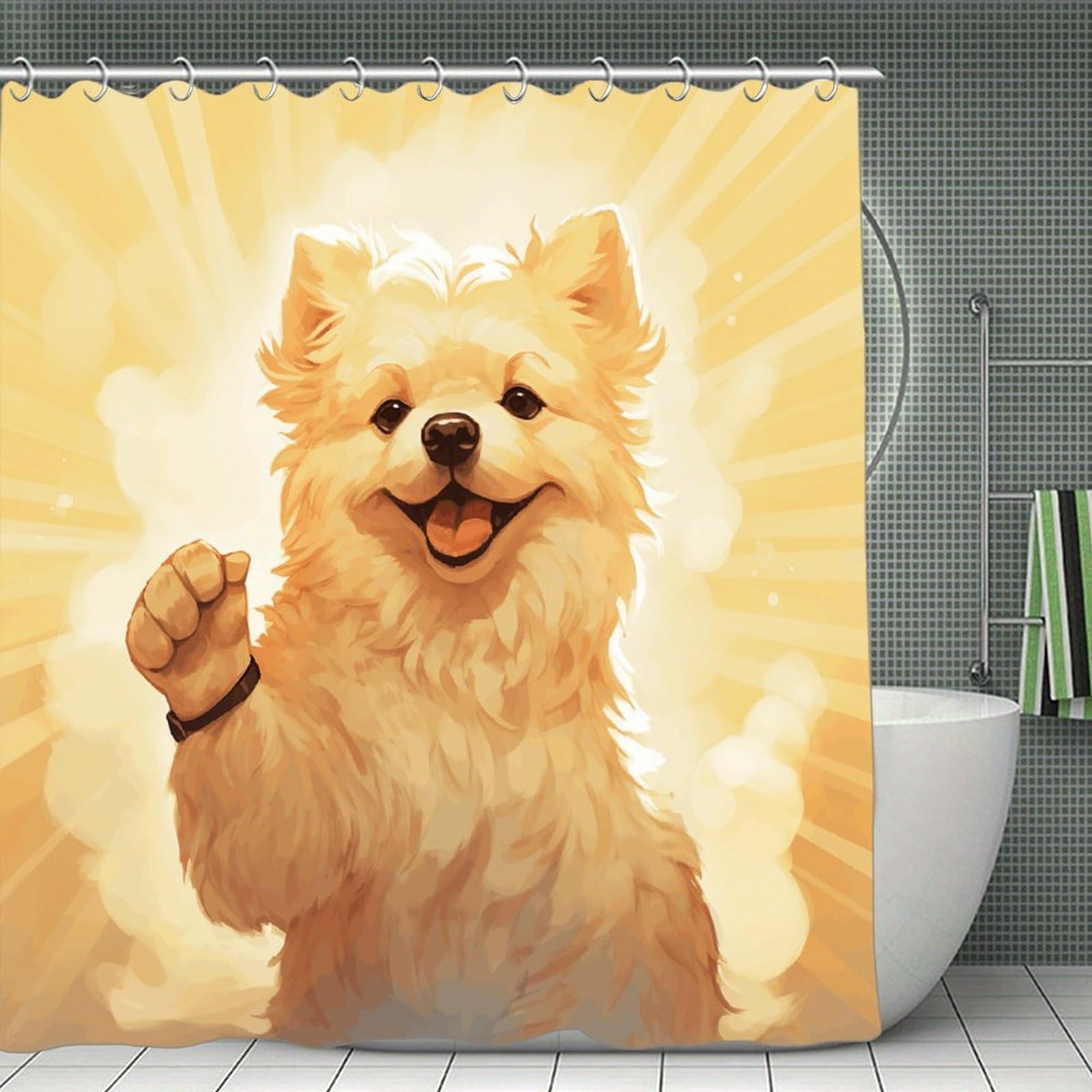 FekiLoot Charming Puppy Shower Curtain with Hooks Modern Farmhouse Bathroom Curtain Waterproof Cloth Bath Curtains Cute Washable Blackout Privacy Curtains for Bathroom Bathtub 70.8"x70.8"