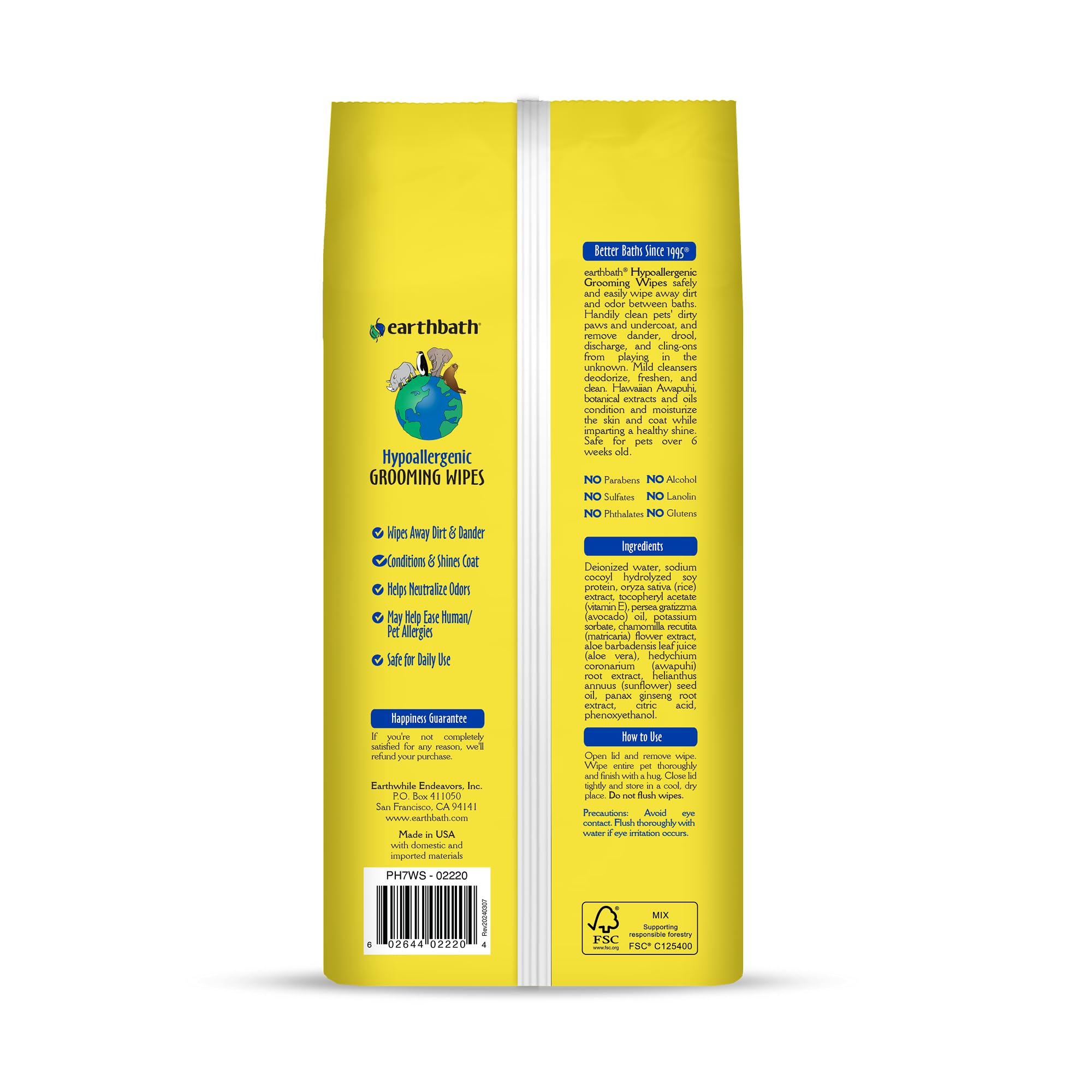 Earthbath 100 graines de Tous Les Naturel Toilettage Lingettes (Lot de 2)