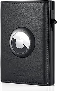 AirTag Wallet Men Air Tag Wallet - Smart Wallet for Men with AirTag Holder RFID Wallet 11 Cards Holder [Top Grain Leather] Pop Up Wallet Minimalist (No Airtag Included)