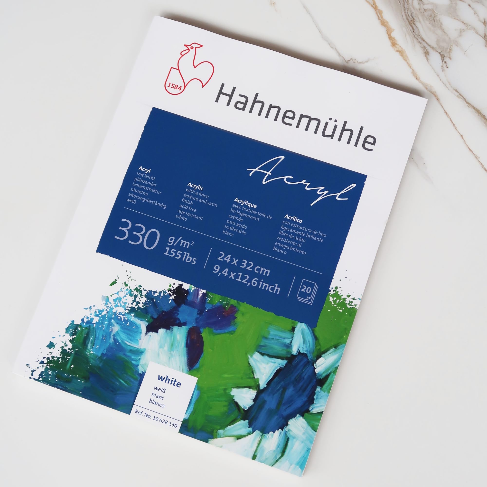 Hahnemühle Acrylmalblock, 330 g/m², leicht glänzende Oberfläche, Leinenstrukur, 20 Blatt ideal für Acrylfarben, 36 x 48 cm